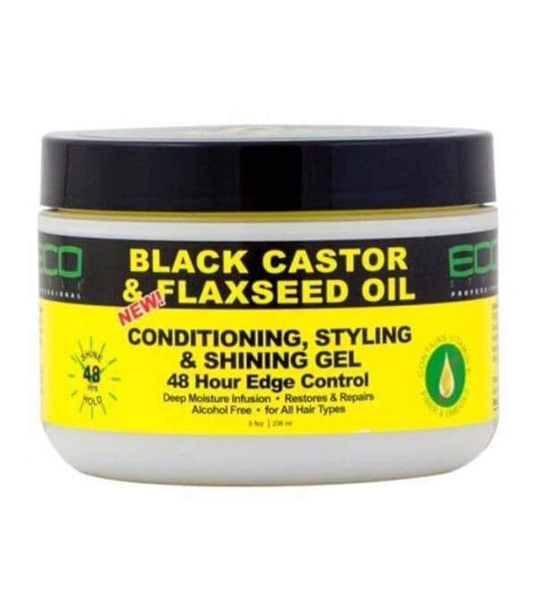 Eco Style Black Castor & Flaxseed Oil Conditioning , Styling & Shining Gel 48 Hour Edge Control