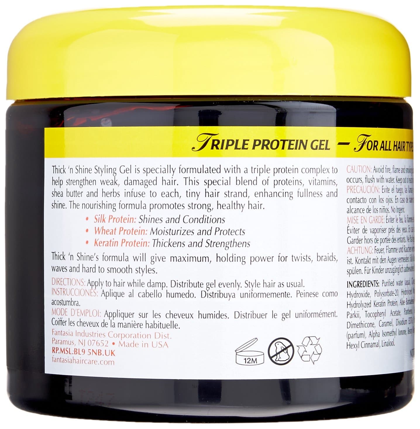 FANTASIA IC THICK N SHINE STYLING GEL WITH SILK, WHEAT, KERATIN PROTEIN / 454G / 16FL.OZ 3