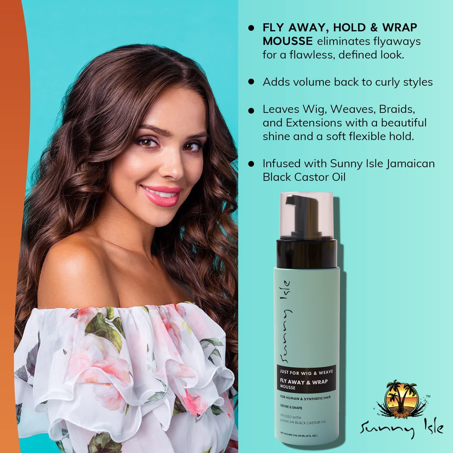 unny Isle Just For Wig, Weave, Braids and Extensions Fly Away, Hold & Wrap Styling Mousse 8oz | For Synthetic & Natural Hair, Curly Hair | Jamaican Black Castor Oil Infused | Paraben-free 2