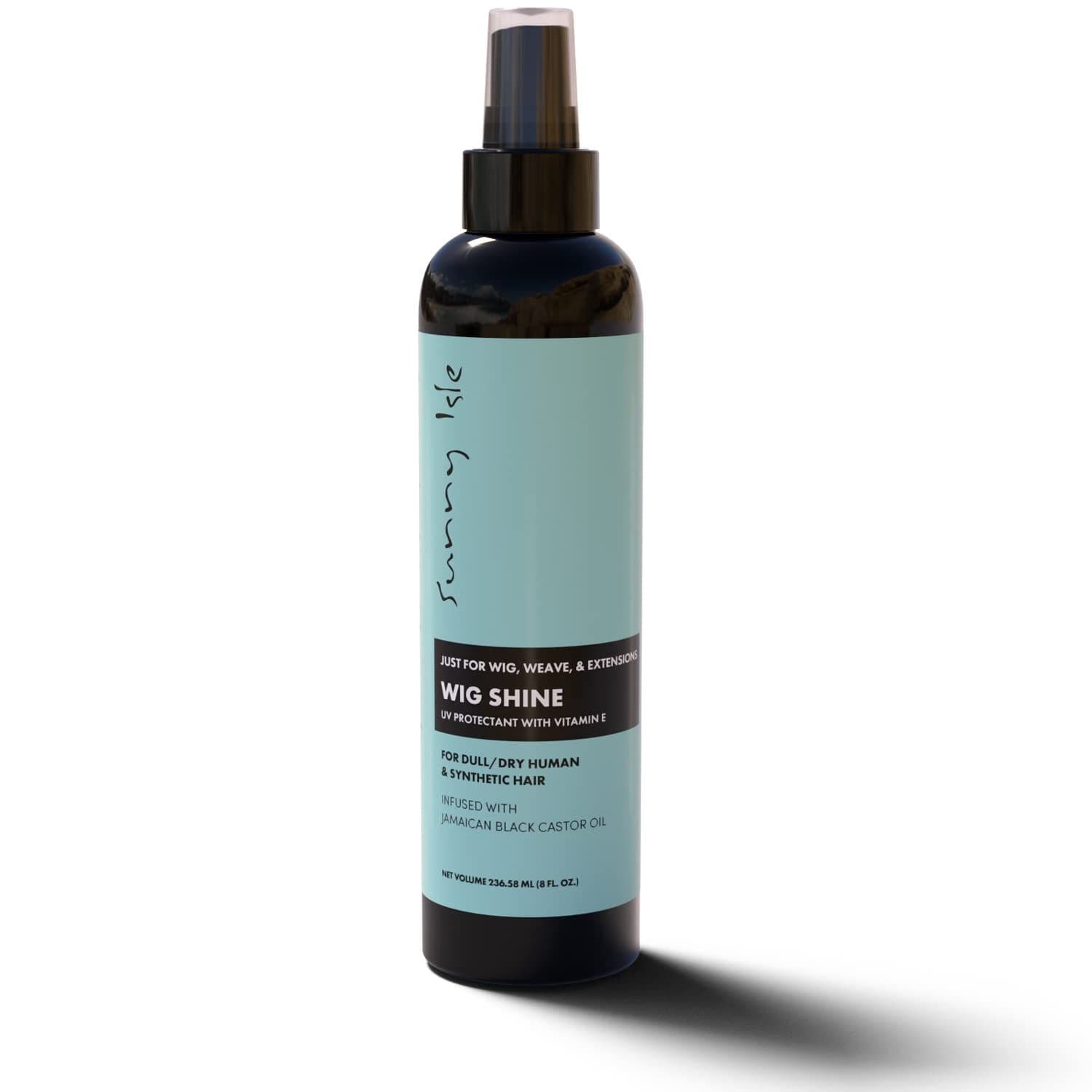Sunny Isle Just for Wig, Weave, Braid, & Extensions Wig Shine 8oz | For Synthetic & Natural Hair | UV Protectant with Vitamin E, Jamaican Black Castor Oil | High Shine Finishing Spray