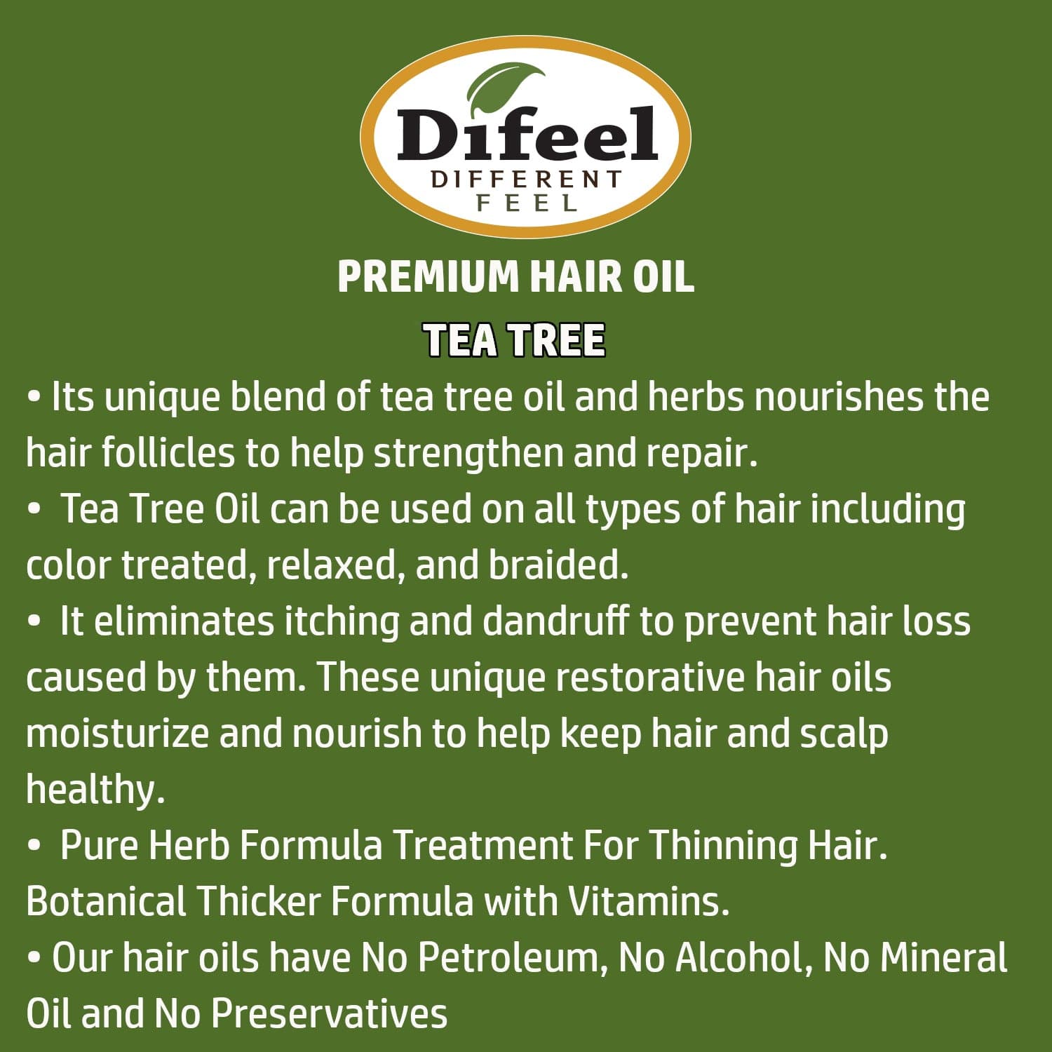 Difeel Premium Natural Hair Oil - Tea Tree Oil 2.5 oz. 2