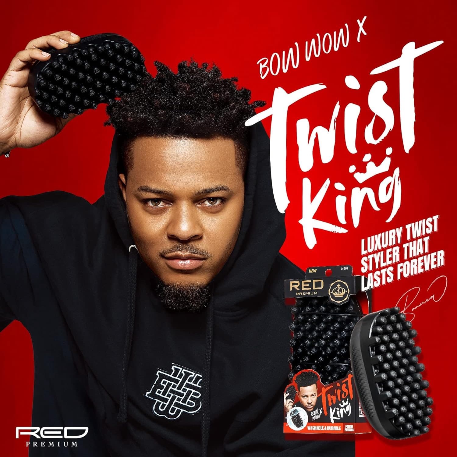 RED by Kiss Bow Wow X Twist King -Premium Luxury Twist Styler Brush, Durable Washable Afro Curl Sponge Racket for Barbers and Daily Use, Ideal for Curly, Coiled, 4C Hair 3