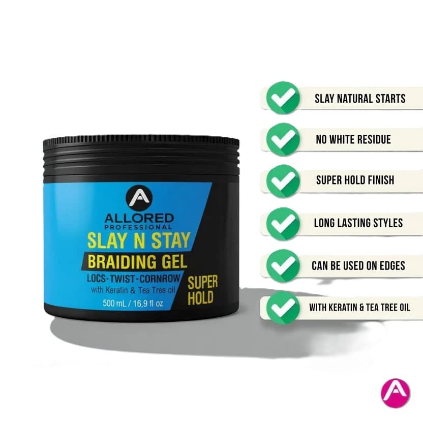 ALLORED Slay N Stay BRAIDING GEL SUPER HOLD WITH Keratin & Tea Tree Oil 500ml 3
