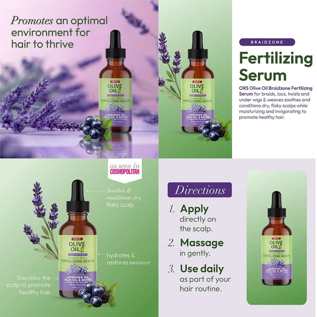 ORS OLIVE OIL FERTILIZING SERUM LAVENDER OIL ACAI OIL BIOTIN 3
