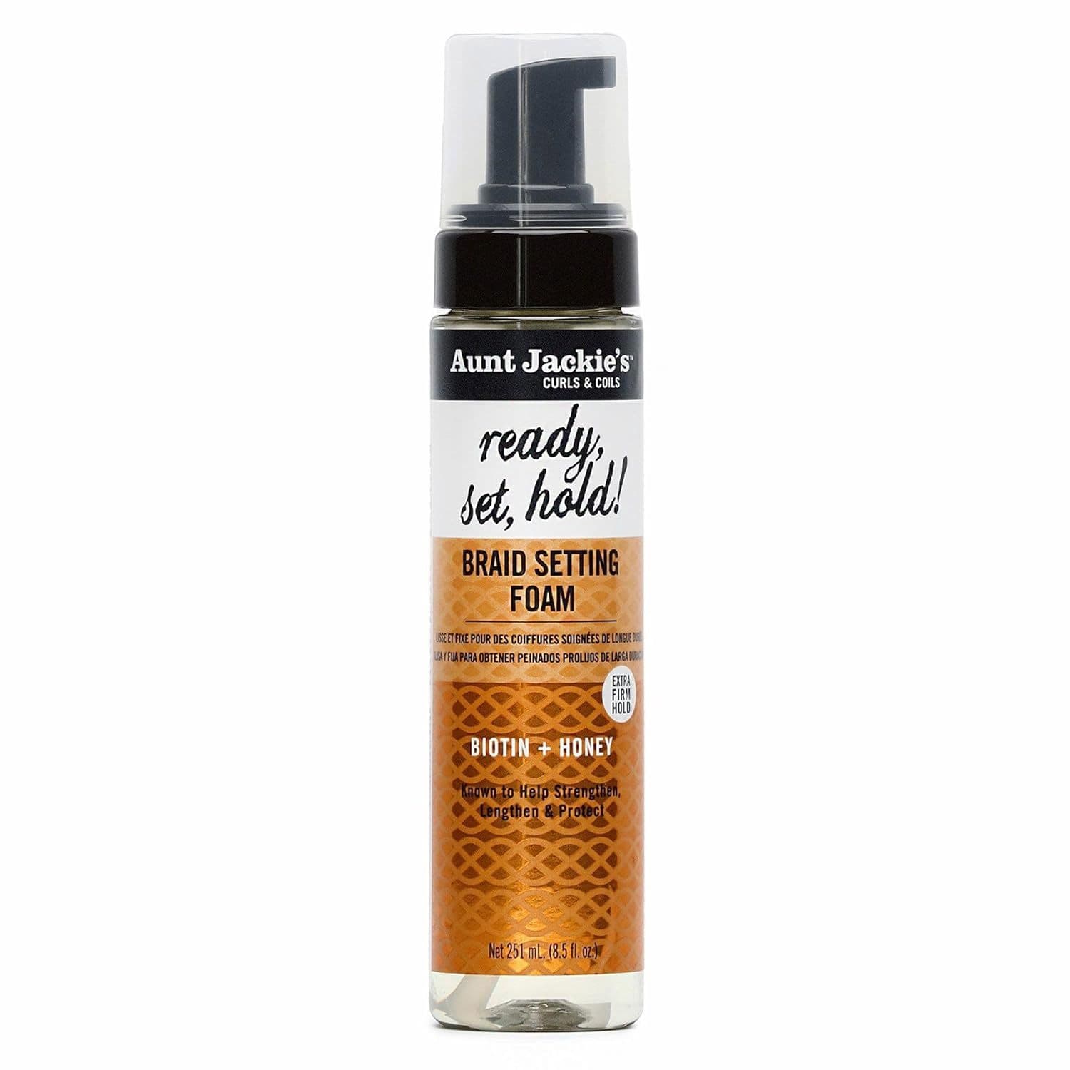 Aunt Jackie's Curls & Coils Braid + Twist Collection Ready, Set, Hold Braid Setting Foam with Extra Firm Hold, 8.5 fl oz