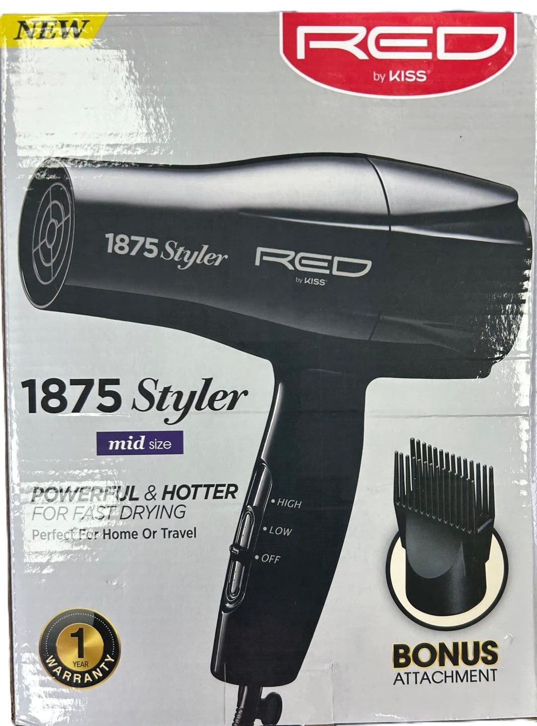 RED BY KISS 1875 STYLER MID SIZE HAIR DRYER
